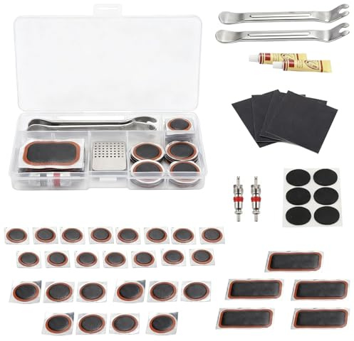 Wixovo 52 Pezzi Kit Riparazione Pneumatici Bici, Kit Riparazione Camera d'Aria Bici, Attrezzi Multifunzione, Kit Ripara Gomme per Bici per Bicicletta Ciclisti, Moto,Veicoli Fuoristrada BMX