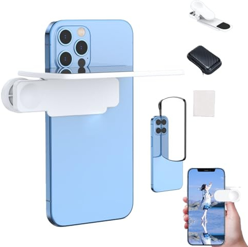 Mirror Effect Lens - Capture Stunning Reflections Instantly, Mirror for Phone to Use Back Camera, Smartphone Camera Mirror Reflection Clip Kit, Adjustable Phone CameraMirrorReflection (White)