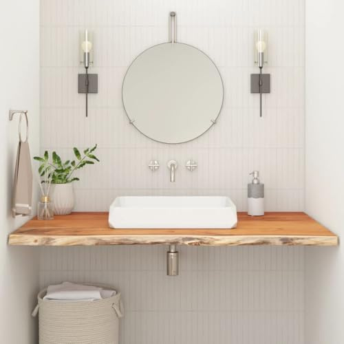 Plateau de lavabo en bois massif d'acacia - 100 x 60 x 3,8 cm - Rectangulaire - Avec bord naturel - Plaque en bois durable pour salle de bain, armoire, bureau - Aspect bois de noyer