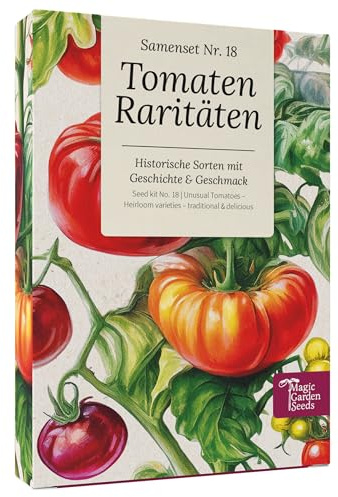 Magic Garden Seeds - Tomaten Raritäten Saatgut-Box mit 9 historischen Sorten - bunte, aromatische & samenfeste Tomaten für Garten, Hochbeet & Topf - mit Geschichte & Geschmack