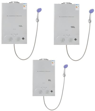8L/12L/16L Gasdurchlauferhitzer, 16KW/24KW/32KW LPG Durchlauferhitzer Wandmontiert Warmwasserbereiter, Instant Warmwasser für Campingplätze, Wohnwagen, Anhänger, Gärten (12L,24KW)