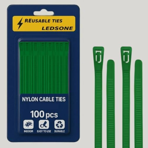 100 Pack Reusable Cable Ties Green 350mm Heavy Duty Strong Nylon Large Zip Ties Releasable Plastic Thick Tie Wraps (Green 350 x 7.2 mm)