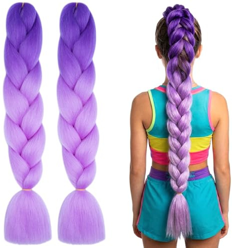 HTTDSLF 2 Paquets Meches pour Tresses Africaine, Extension de Cheveux de Fibre Synthétique, Jumbo Braids Meches, Rajout Cheveux Tresses, pour Crochet Twist Tressage Cheveuxx, Violet