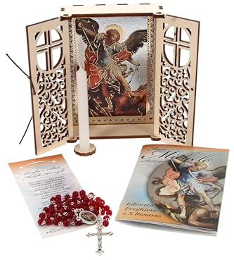 SHALOM - Altarino Devozionale Comprensivo Di Candela, Corona E Libretto - San Michele 11x15x4 Cm