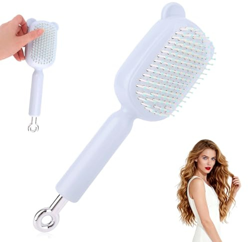Peigne de Massage Rétractable à Coussin d'Air pour Femme, Confortable Brosse à Cheveux Autonettoyante avec Anneau de Traction Peigne Antistatique pour Tous Types Cheveux (Bleu)