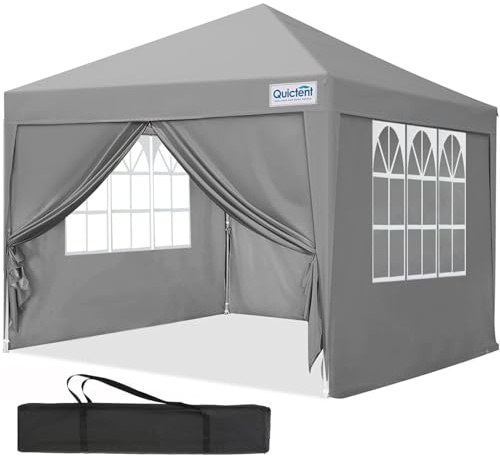 Quictent Gazebo Pieghevole 2.4x2.4m con Pareti Laterali Rimuovibili, Rifugio per Eventi ad Altezza Regolabile, Tenda Portatile per Feste in Giardino e Campeggio, Grigio