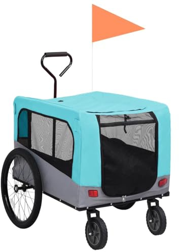 Nqyjm 2 in 1 Bicycle Trailer for Dogs and Buggies Blue and Grey for Dogs, Cats