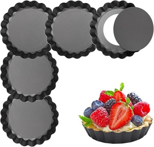 hankousi 6 moldes para tartas, 10 cm de diámetro, 2 cm de altura, bandeja para tartaletas con base extraíble para hornear quiche