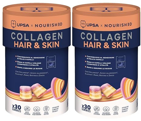 UPSA Gummies - Capelli, Pelle e Unghie Gummies - con Coenzima Q10, Senza Zuccheri - Beauty Integratore Alimentare - Resveratrolo, Zinco e Altre Vitamine - Con Edulcoranti, Vegan (Collagene x60)
