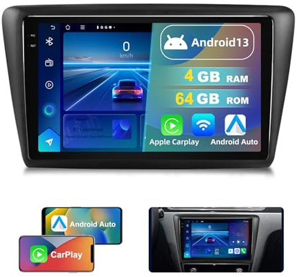 DVRMEDIA 9 Zoll Autoradio für Skoda Rapid/Spaceback 2013-2019, Radio mit Kabellos CarPlay & Android Auto| 4+64G Android 13| QLED Display, 1080P Rückfahrkamera, GPS, WiFi, Bluetooth 5.4, DSP, RDS