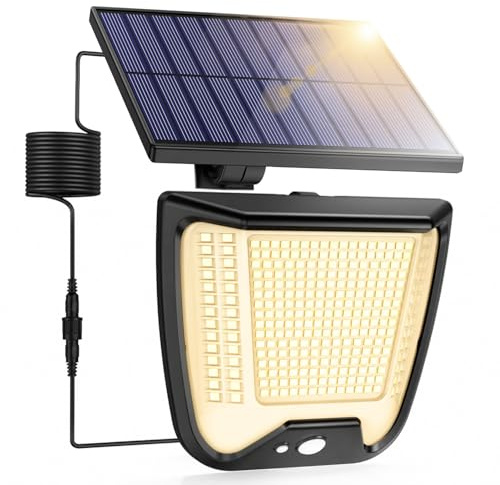 Solarlampen für Außen mit Bewegungsmelder LED Solarleuchte - 5m Kabel 288 LED Solar Warm Strahler Aussenleuchte 3 Modi Aussen Lampe Outdoor IP65 Wasserdichte Licht 270° Solarlampe Garten Wandleuchte