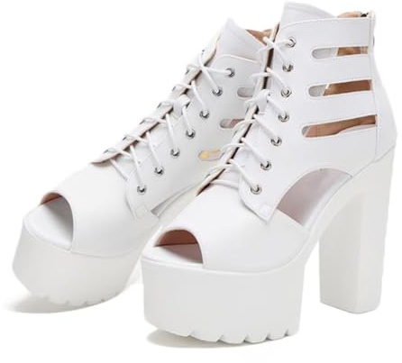 Genérico Sandalias de Tacón Ancho con Plataforma para Fiesta Botine 14cm | Zapatos de Tacón Alto, Tacón de bloque 14cm, plataforma 5cm, suela de goma antideslizante, cremallera para fácil calzado