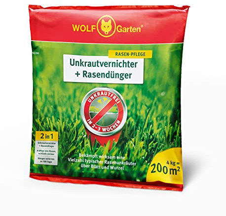 WOLF-Garten 2-in-1: Unkrautvernichter + Rasendünger SQ 200 (Rasendünger und Unkrautvernichter, wirkt über Blätter und Wurzeln, Wirkung bis zu 100 Tagen, ausreichend bis 200 m2) 3840725