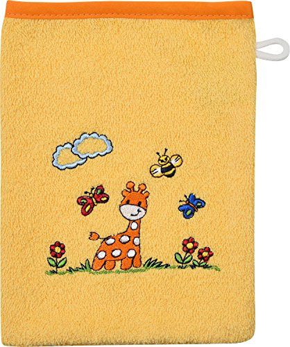 Wörner Kinder-Waschhandschuh Giraffe Walk-Frottier gelb Größe 15x20 cm