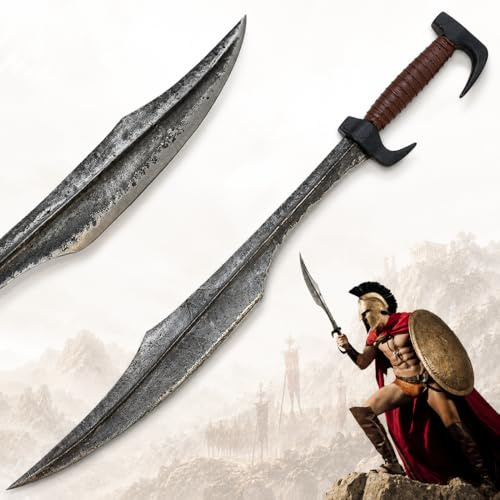 Swords and more Gladius, 300 Schwert - Antiqued - Leonidas’ Schwert, handgeschmiedeter Karbonstahl, antik aussehendes Sparta-Schwert für Cosplay, Sammlungen & als Geschenk