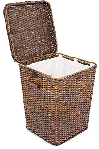 BirdRock Home Rattan Peel Hamper with Lid - Removable Laundry Bag - Machine Washable Canvas Lining - Spacious Interior - Organizer, Brown