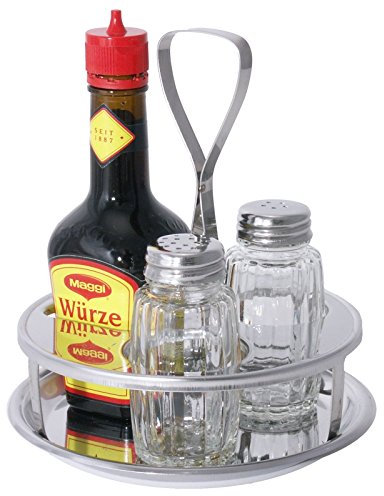 Menage 3-teilig aus Edelstahl 18/0 - Für Salz, Pfeffer und 125 g Maggi-Flasche - Ø 13,5 cm, Höhe 14 cm - ERK