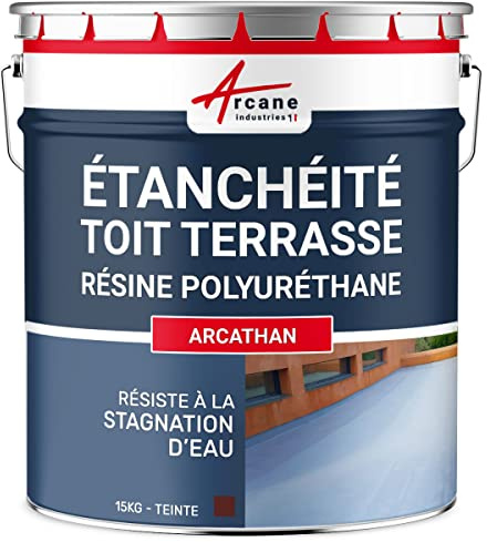 Étanchéité Toit Terrasse et Toit Plat, Résine - ARCATHAN 15 kg Rouge Brique | Imperméabilise Toits, Terrasses, Façades et Carrelage, Membrane Élastique sans Joints, Résiste au Gel - Arcane Industries