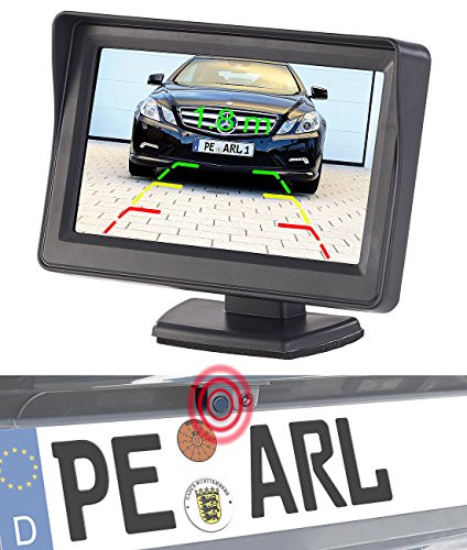 Lescars Einparkhilfe Kamera: Farb-Rückfahrkamera und Einparkhilfe mit 10,9-cm-TFT-Rückfahrmonitor (Rückfahrkamera mit Sensoren, mit Monitoren, Auto)