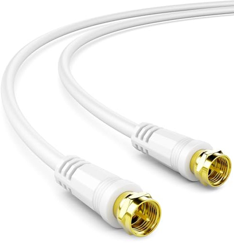 deleyCON 2m SAT TV Antennenkabel Koaxial Kabel HDTV 4-Fach Schirmung DVB-S DVB-S2 Radio DAB Vergoldete Metallstecker Weiß