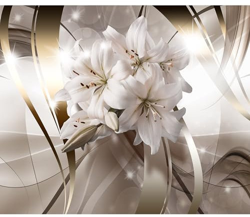 decomonkey Fototapete selbstklebend Blumen Lilien 196x140 cm XL Selbstklebende Tapeten Wand Fototapeten Tapete Wandtapete klebend Klebefolie Abstrakt 3d Effekt beige