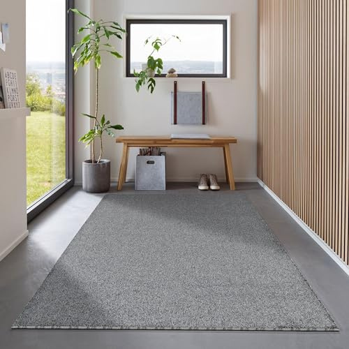Carpetsale24 Teppich 200x290 cm Grau, Kurzflor, Einfarbig, Modern, Rechteckig, Pflegeleicht, rutschfest, Wohnzimmerteppich für Schlafzimmer, Esszimmer, Büro