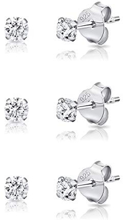 DTPsilver 3 PAIRES - Boucle Oreille - Boucles d'Oreilles Homme - Helix - Helix Piercing Oreille - Boucle d'Oreille Enfant Fille - Petit Clou - Diamant - Boucle d Oreille Homme - Puce - Diamètre: 3 mm