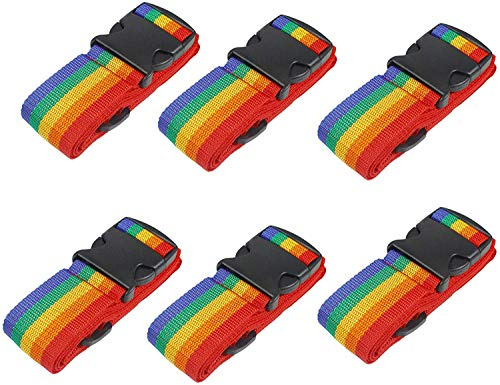 ProLeo 6 stück Gepäckgurt Einstellbare Kofferband, rutschfest Kreuz Lang Koffergurt, Travel Accessories Kofferband Für Die Reise, Koffer Mehrfarbig (Regenbogen)