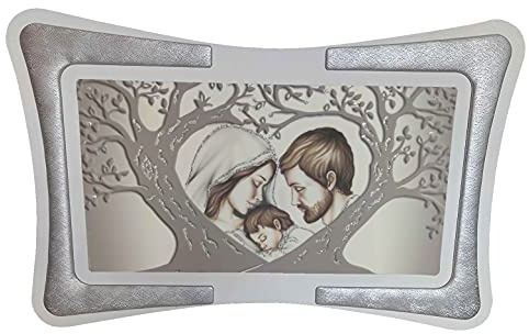 oggettando Quadro Albero della Vita Sacra Famiglia con Cornice in Ecopelle Bianca con Inserto Imbottito Fili Argento o Rame e Brillante Oro; Regali utili Originali e a Prezzi Bassi. (Argento 60x90cm)