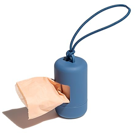 Wild One Dog Poop Bag Holder and Dispenser with Leash Attachment, Leak Proof, Easy Twist Top for Refills, Includes 1 Roll Poop Bags, Navy