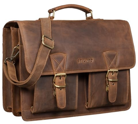 STILORD Jeffrey Lehrertasche Aktentasche Leder Große Vintage Ledertasche zum Umhängen 15.6 Zoll Laptop Tasche für Schule Uni Business Trolley Aufsteckbar Farbe:princeton - braun