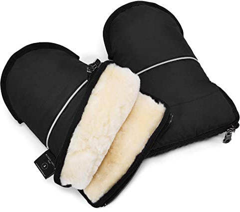 Warner Christ Baby - Calentador de manos de piel de cordero – Los guantes GLOVY son el manguito ideal para cochecito de bebé de piel médica, cálido universal e impermeable, en negro