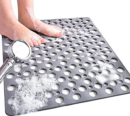 Venuso Square Shower Mats Non Slip Anti Mould, 53 x 53 cm Rubber Anti Slip Bath Mat with Drain Holes, Machine Washable, Grey