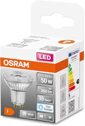 Osram LED-Reflektorlampe, Sockel: GU10, Cool Daylight, 6500 K, 4,30 W, Ersatz für 50-W-Reflektorlampe, LED STAR PAR16,6er-Pack
