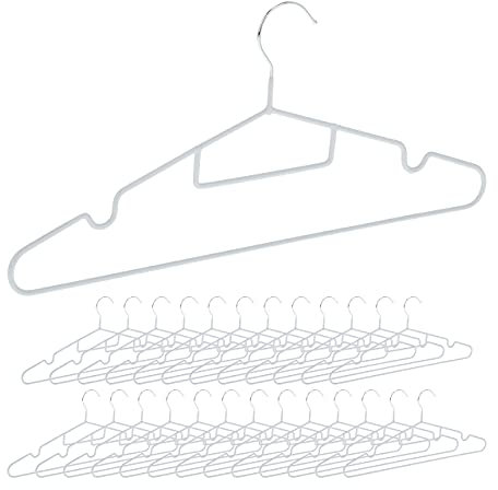 Relaxdays Kleiderbügel, 24er Set, rutschfest gummiert, Steg, Einkerbungen, Krawattenhalter, Bügel platzsparend, hellgrau