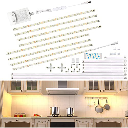 WOBANE LED Unterbauleuchte Schrankleuchte,8 x 30cm Warmweiß Unterschrank Beleuchtung mit Schalter,Heller küchenunterbauleuchte,für Küche,Regale,Vitrinen,12V LED lichtleiste,1200 Lumen,2700K