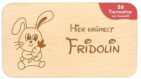 Frühstücksbrettchen Kinder - tolles Frühstücksbrettchen Holz mit Hase | Personalisieren, personalisierte Geschenke Kinder, Schneidebrett mit Gravur, Geschenk zur Taufe/Einschulung