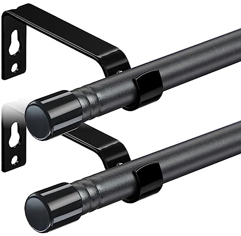 HARRMS Gardinenstange 2 Stück, 16mm Gardinenstange Schwarz Matt 76-158cm, Vorhangstange Ausziehbar Wandmontage mit Halterungen und Endstücken für verdunklungsvorhänge Outdoorvorhänge
