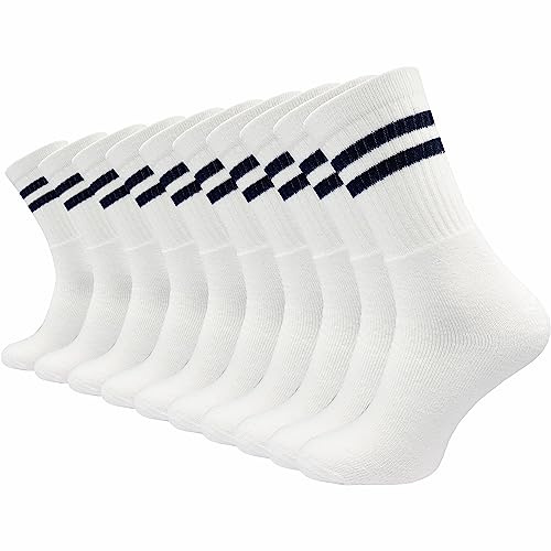GAWILO tennisstrumpor män och kvinnor (10 par) | Arbetsstrumpor med förstärkt frottéfot | Förstärkt häl och spets | sportstrumpor med komfortlinning, Vit (retro), 39-42 EU