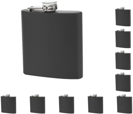 Juego de 10 petacas portátiles con recubrimiento en polvo vintage para artículos para el hogar, alcohol, 6 onzas, color negro