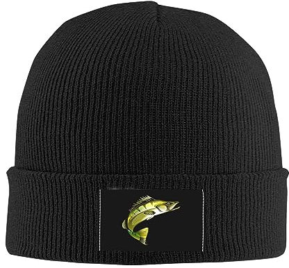 FJQWKLF Walleye Fish Beanie-Mütze, warme, grobe Zopfmustermütze, lässige Totenkopfmütze für Damen und Herren, Schwarz