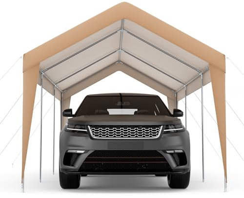 GYMAX 3 x 6 m Garagenzelt Carport, Robustes Lagerzelt mit Metallgestell & wetterfester Überdachung, Unterstand Lagerzelt mit Befestigungsmaterial, Gerätehaus für Boote & PKWs (ohne Seitenwänden)