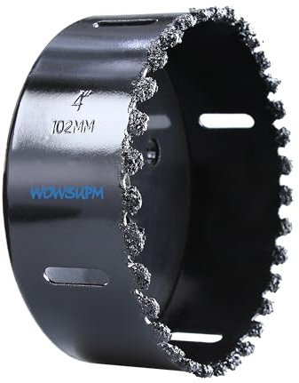 WOWSUPM 4” 102mm Carbide Grit Hole Saw Cutting Air Brick Stucco Hardy Plank Drywall Cement Board with Pilot Drill Bits Up to 3X Long Life