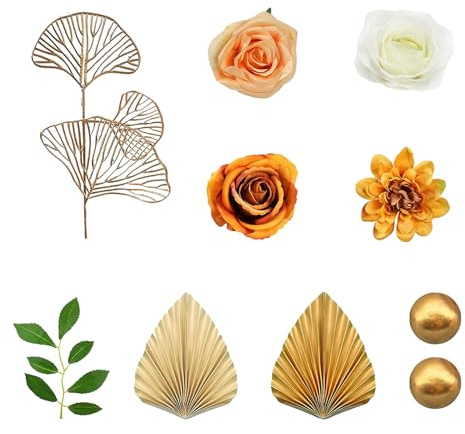10PCS Boho Cake Topper Decorations - Rose Flower Palm Leaves Balls Cake Decorations for Bohemian Wedding Bridal Baby Shower Birthday Party Supplies