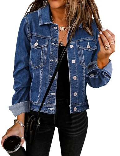 Vetinee Veste Ete Femme Veste Jeans Femme Bleu Crépuscule Taille Medium Convient aux tailles 38 à 40 de l'EU