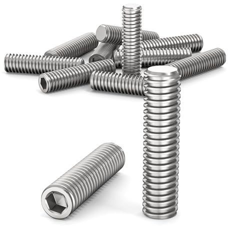 ORTAVA Lot de 10 vis sans tête M5 x 20 mm DIN 913 / ISO 4026 avec six pans creux (ISK) et embout conique, vis sans tête en acier inoxydable (argenté), Quincaillerie