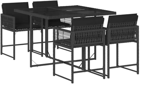 vidaXL Ensemble à Manger de Jardin avec Coussins 5 pcs, Table et Chaises à Dossier Rabattable, Meubles d'Extérieur Patio Terrasse, Moderne, Noir Résine Tressée