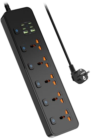 SIYOMG Ciabatta multipla universale con interruttore singolo, 5 prese universali, max. 3250 W, cavo di alimentazione 1,8 m, 4 x 20 W USB-C e 2 x USB-A, Ciabatta con USB C (powerstrip-1)