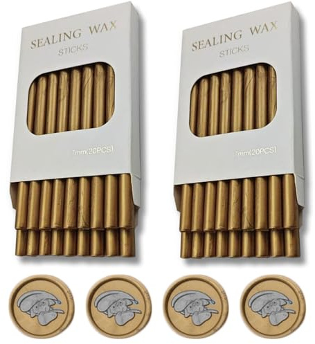 Ioggtser Mini Klebepistole für Wachs-Siegel-Stempel, Siegel-Wachs-Sticks für Hochzeit Einladungen, Karten, Umschläge (Bronze Gold, 40 PCS)