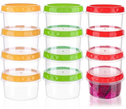 12 contenitori per alimenti rotondi in plastica con coperchi a vite, 250 ml, impilabili, a prova di perdite, mini contenitori per alimenti per congelatore, ermetici e lavabili in lavastoviglie